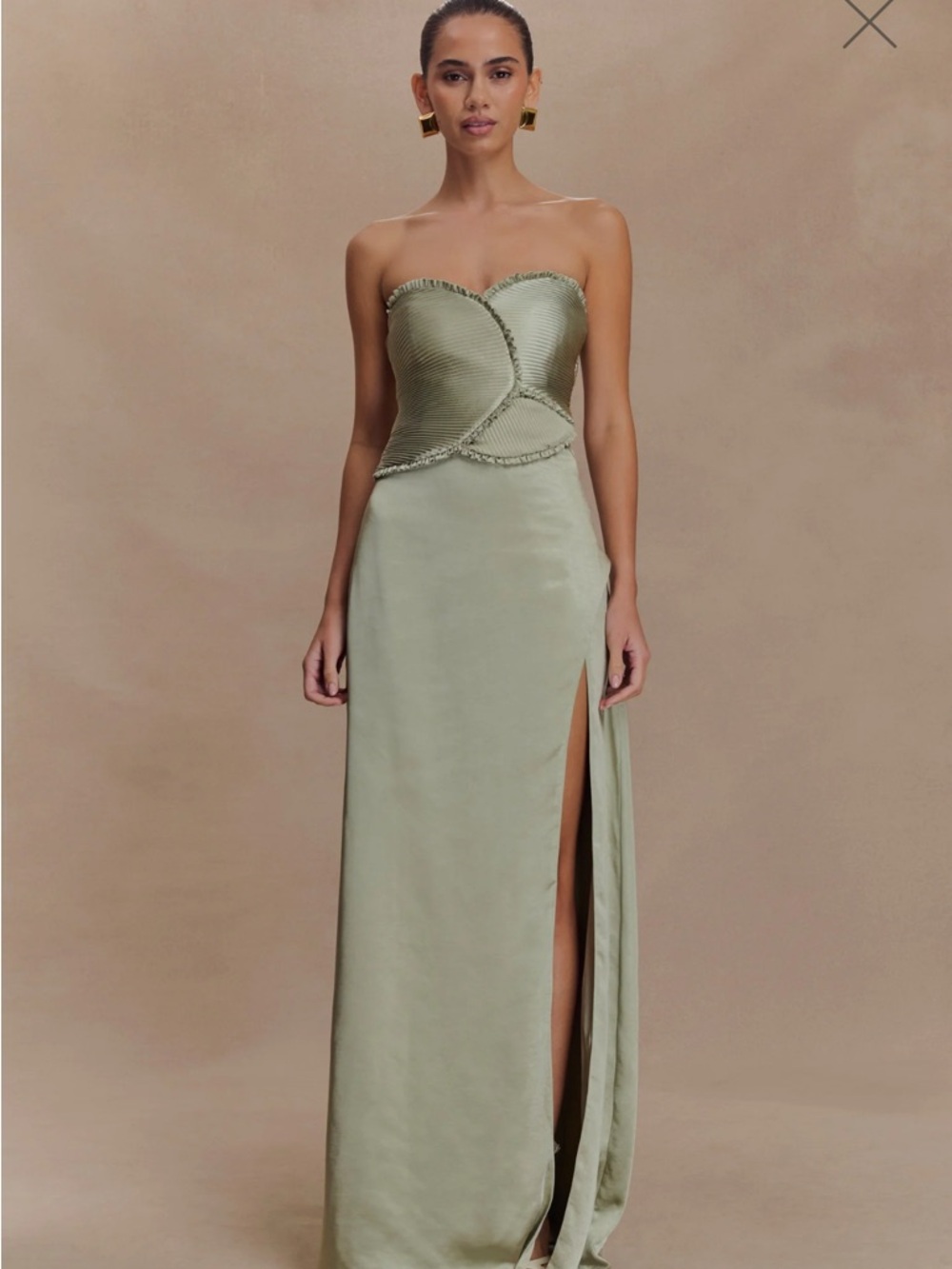 Meshki | Larissa
Satin Maxi Dress With Ruched Petals - Sage - size M